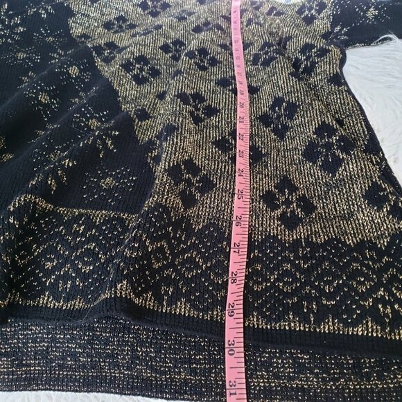 VINTAGE UGLY CHRISTMAS SWEATER-Black Gold Round Neck -SIZE 22W- 1980'S - Picture 8 of 12